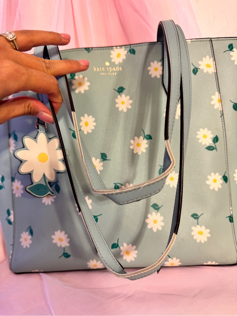 👜[🌼Excellent]Kate Spade Daisy Print Tote Bag Light Blue Floral Shoulder Purse - Picture 6 of 7